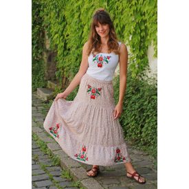 Hímzett gumis derekú Matyó szoknya- Bézs
