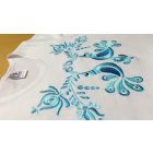 Hímzett kék madárkás matyó kislány póló- Fehér