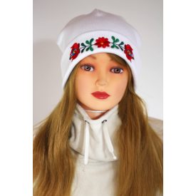 Hímzett Matyó Sapka - Fehér