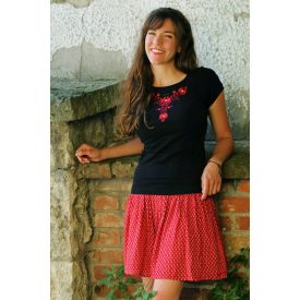 Hímzett Matyó rövid ujjú- Fekete/Bordó