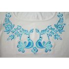 Hímzett kék madárkás matyó póló - Fehér