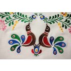 Hímzett színes madárkás matyó póló - Fehér