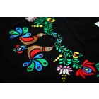 Hímzett színes madárkás matyó póló - Fekete