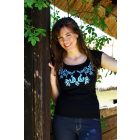 Hímzett kék madárkás matyó póló - Fekete