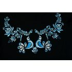 Hímzett kék madárkás matyó póló - Fekete