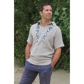 Pamutgéz férfi ing Bihari szűrhímzéssel- Homokszín