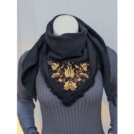 Pamutgéz Matyó Kendő - Fekete/Arany