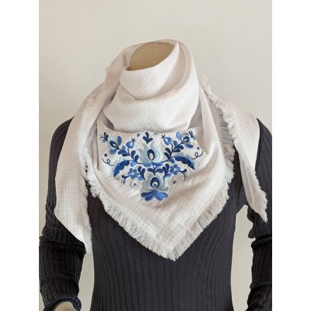 Pamutgéz Matyó Kendő - Fehér/kék	