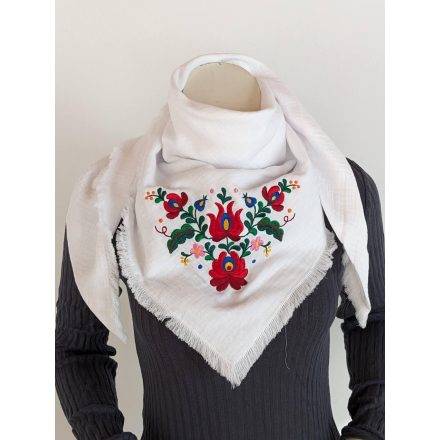 Pamutgéz Matyó Kendő - Fehér/színes