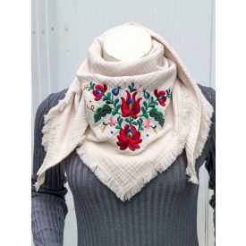 Pamutgéz Matyó Kendő - Vajszín/Színes