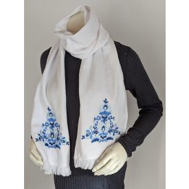 Pamutgéz Matyó Sál - Fehér/kék