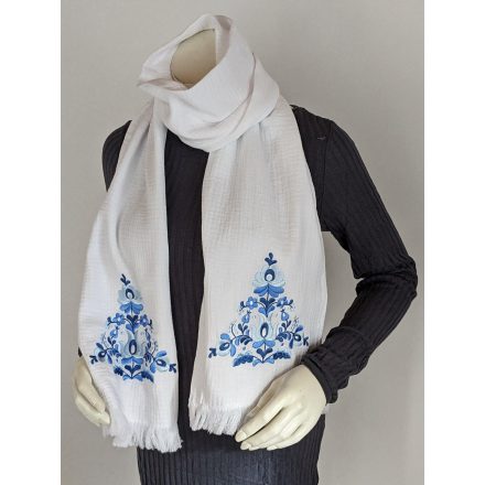 Pamutgéz Matyó Sál - Fehér/kék