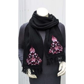 Pamutgéz Matyó Sál - Fekete/Lila