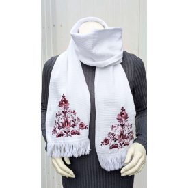 Pamutgéz Matyó Sál - Fehér/Lila