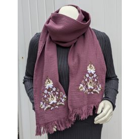 Pamutgéz Matyó Sál - Mályva/barna