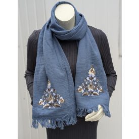 Pamutgéz Matyó Sál - Világoskék/barna