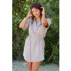 Pamutgéz tunika Bihari szűrhímzéssel - Homokszín