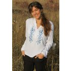 Laza szabású Palóc Blúz- Fehér/kék